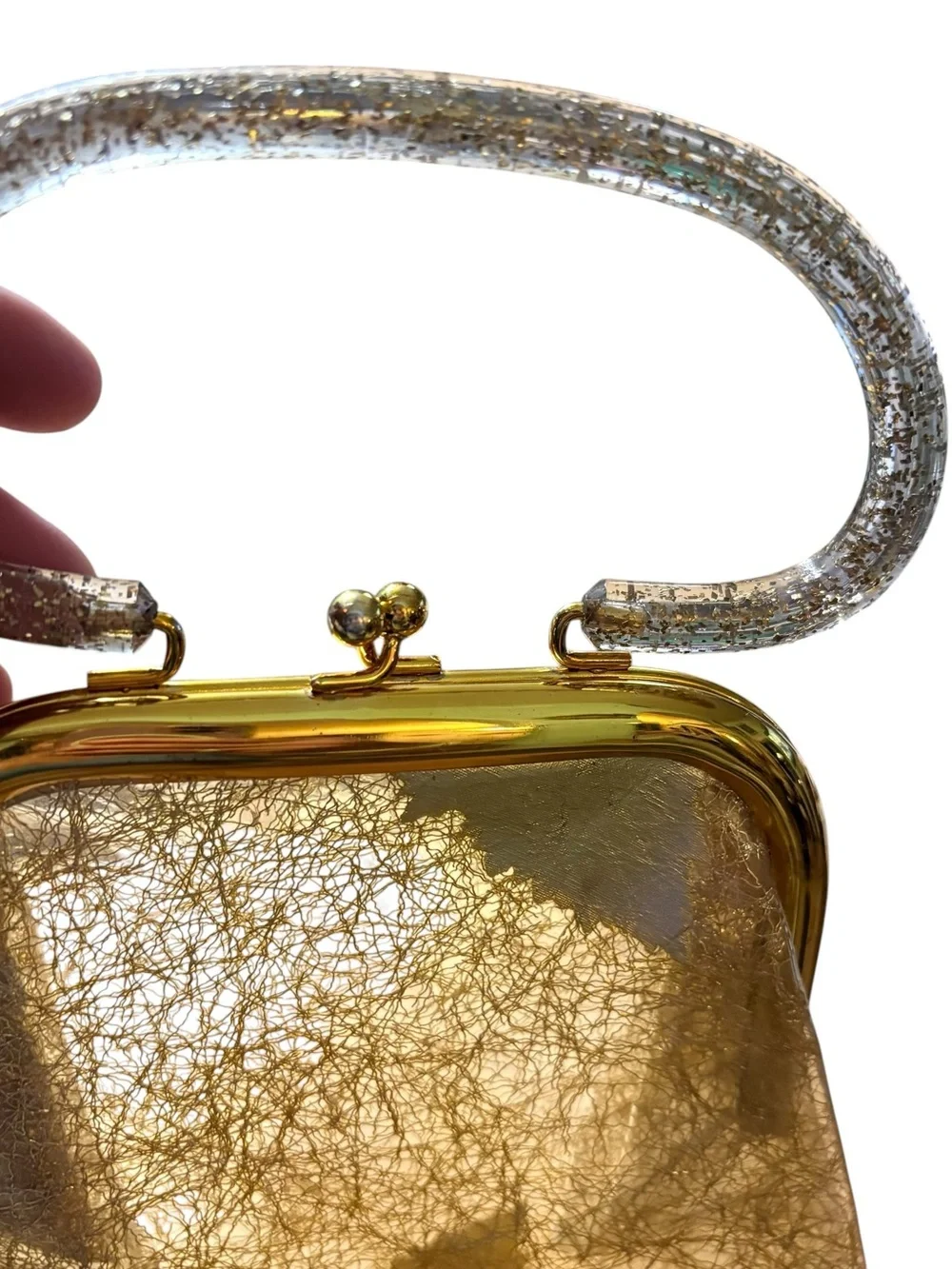 Vintage Gold Metallic Evening Handbag with Top Handle